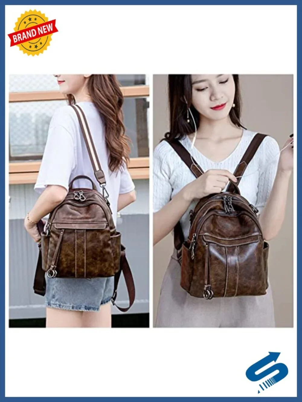 Medium Leather Backpack Purse Women Fashion Rucksack PU Leather Shoulder Bag